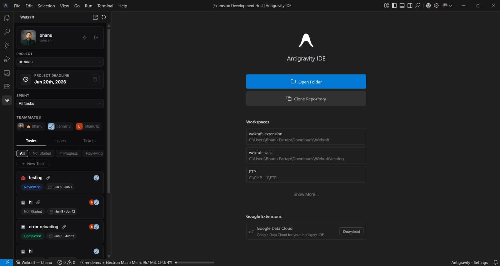 WeKraft IDE extension and developer workspace integration