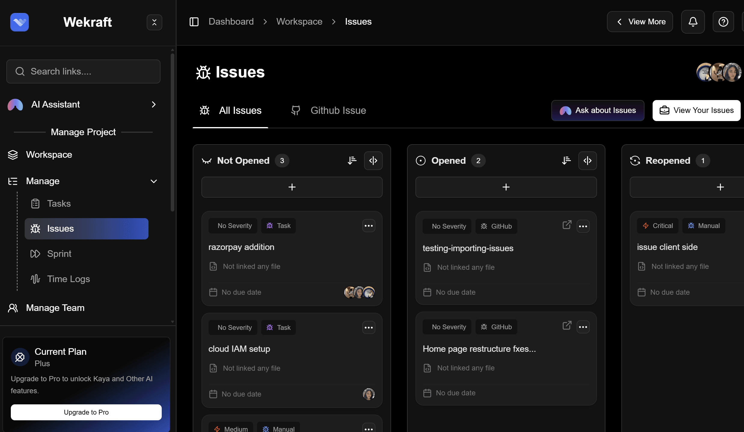 WeKraft GitHub issue import and Kanban management